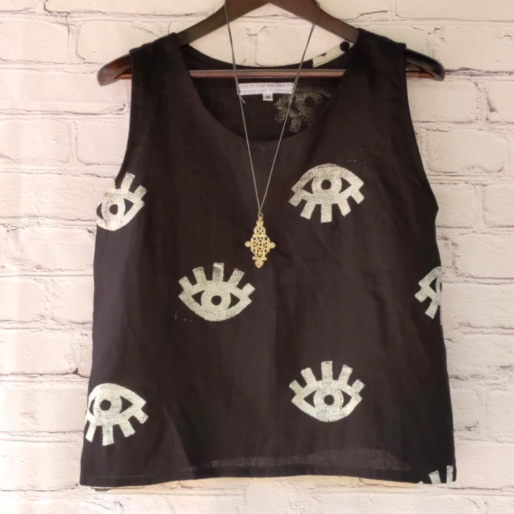 Love To Love You Block Printed Linen Tank Top
